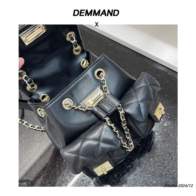 韩版时尚高级感双肩包女2025新款小香风菱格链条包小众双肩背包