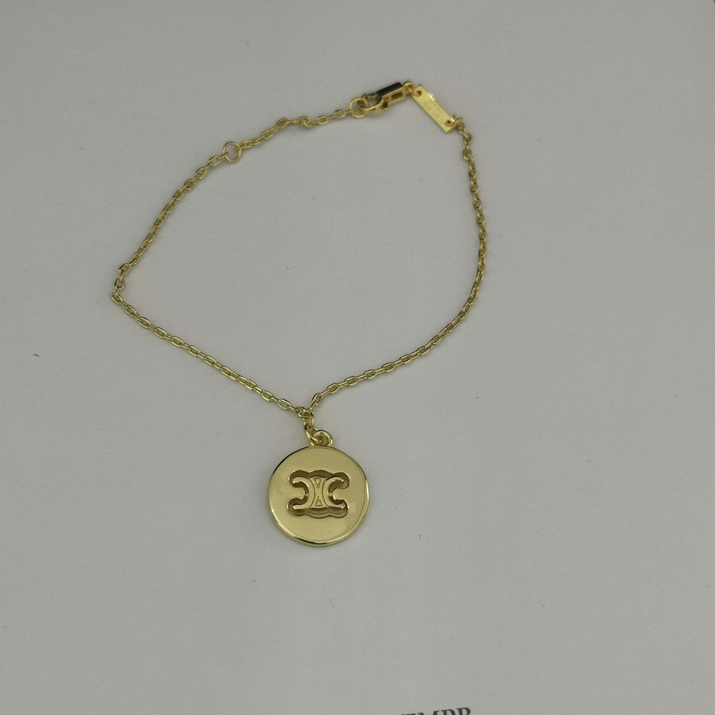 CE风22新款黄铜镀金圆片凯旋门吊坠项链女手链耳环气质光面锁骨链