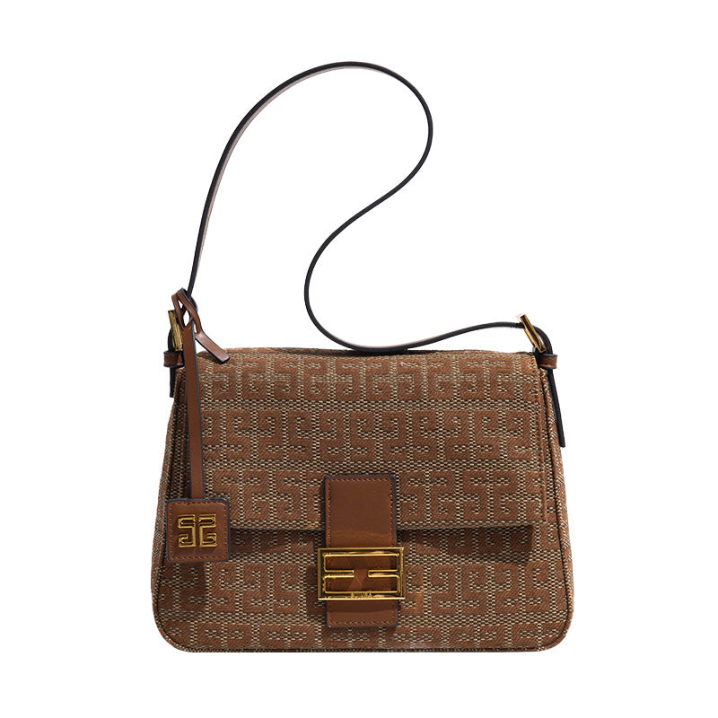 新款高定针织棉麻刺绣腋下包洋气复古时尚单肩包百搭潮流斜挎女包