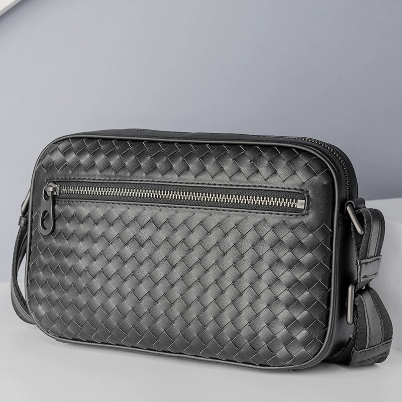 x&bv单肩包男真皮斜挎包休闲横款小背包多功能编织男包手拿包手包