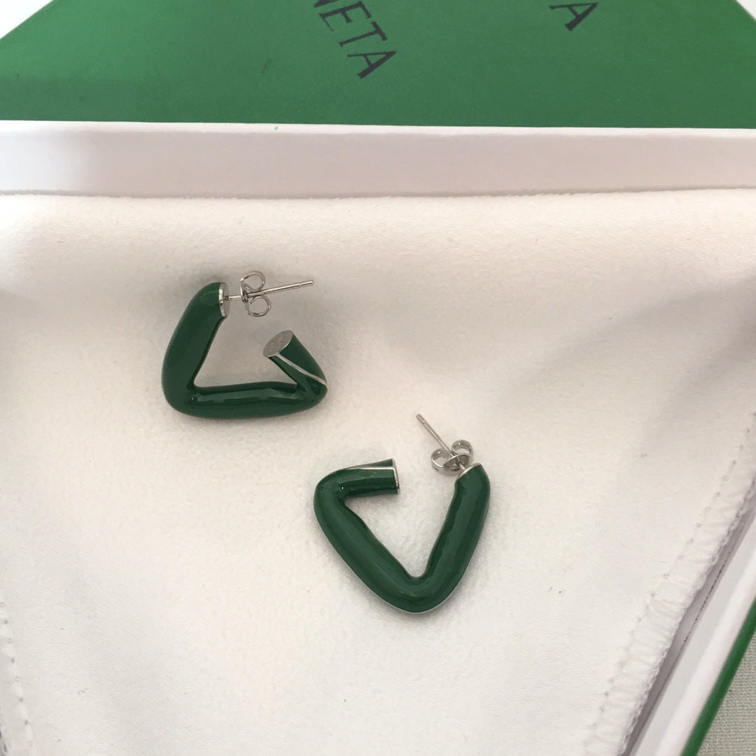 BV家21新款三角几何形珐琅耳钉女高级感重工不规则银针滴釉耳环