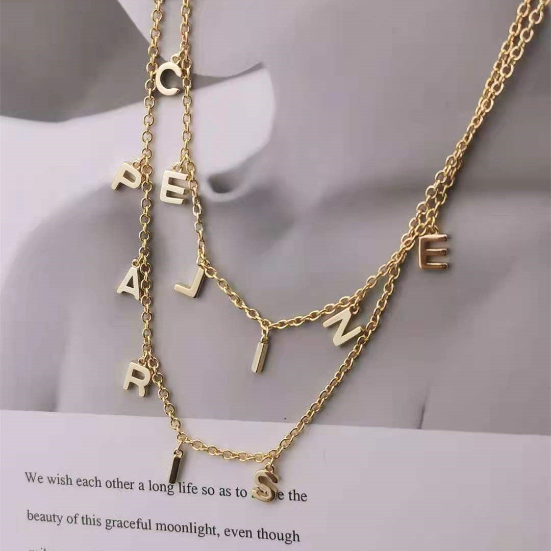 赛家新款celi字母双层项链女高级感时尚气质ins风字母流苏锁骨链