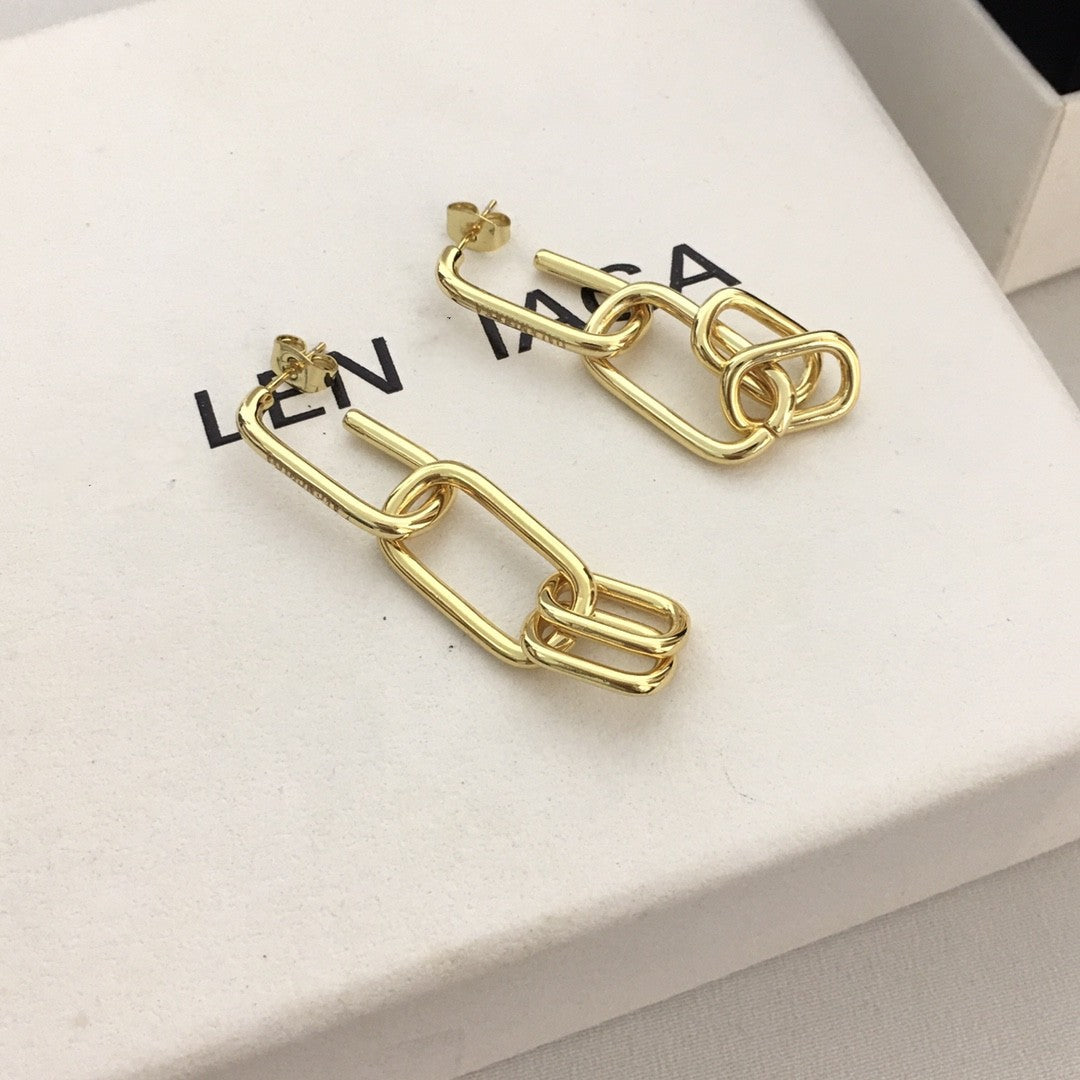 巴家新款粗链条节耳坠耳环气质百搭可拆携二戴耳钉法式网红耳饰女