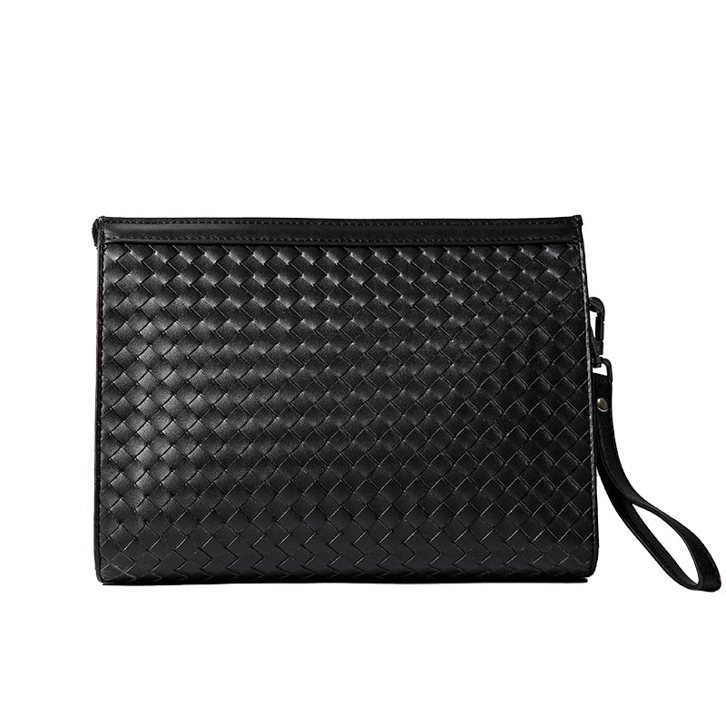 X&BV手拿包男真皮大容量商务休闲牛皮编织信封男包洗漱包男士手包