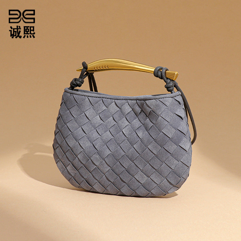 时尚小众百搭手提沙丁鱼饺子包手工编织女士包磨砂潮流单肩斜挎包