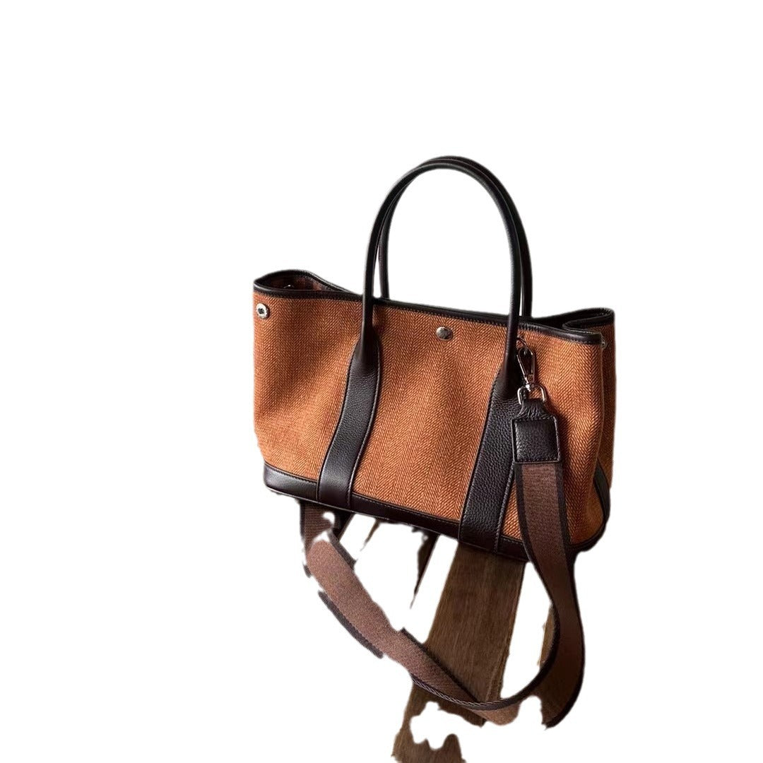 包包女2024新款秋冬欧美时尚百搭毛呢牛皮手提花园包单肩斜挎包潮