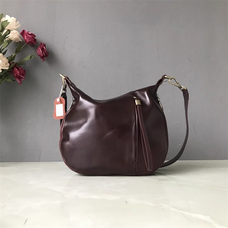 直播新款复古时尚马鞍包包女植鞣牛皮软皮质感小众设计单肩斜挎包