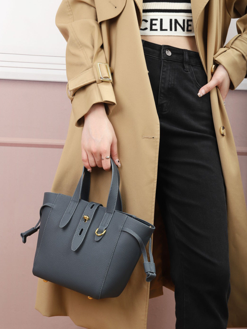 头层TOGO牛皮包包女2023新款大容量通勤单肩斜挎托特包外贸亚马逊