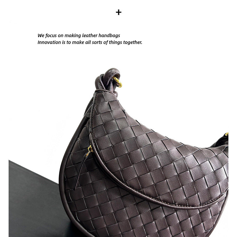 2023新款秋冬原创编织真皮腋下包女简约通勤托特包大休闲手提包女