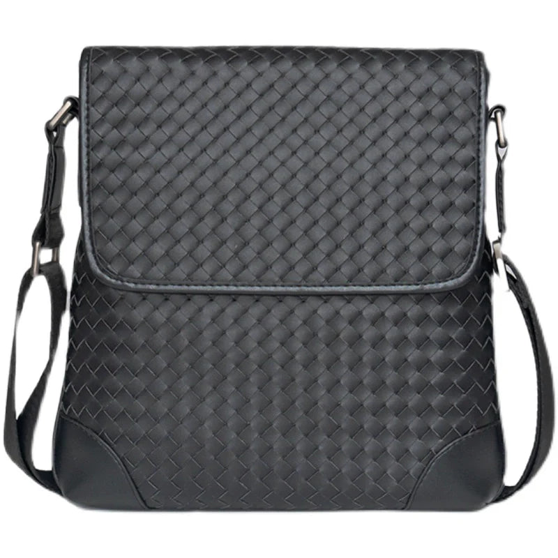 X&BV真皮男包单肩包新款竖款韩版商务休闲翻盖编织斜挎包男小背包