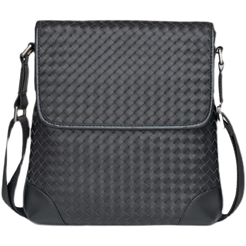 X&BV真皮男包单肩包新款竖款韩版商务休闲翻盖编织斜挎包男小背包