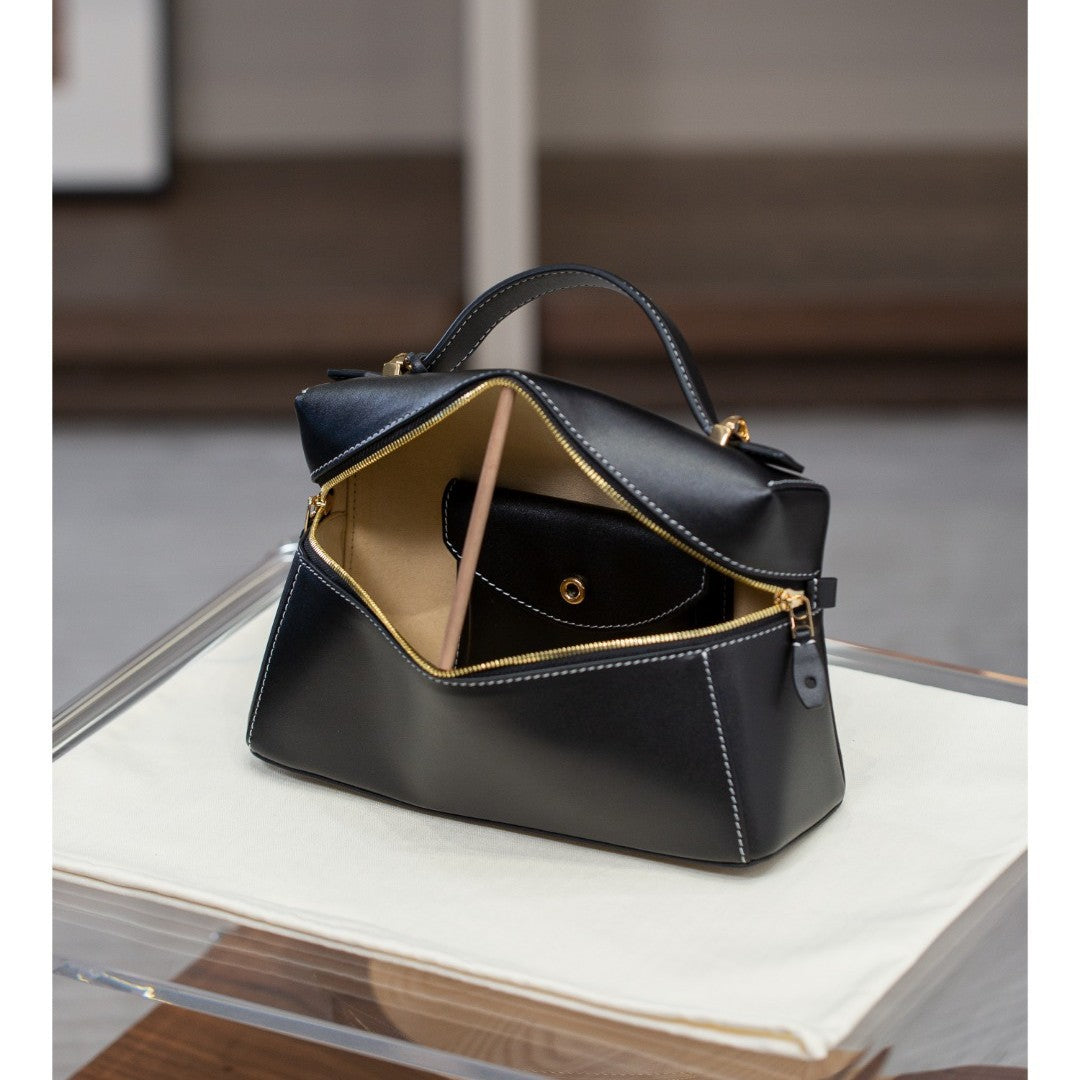 2025夏季款包包百搭牛皮lp饭盒包小众高级感真皮女包跨境斜挎包