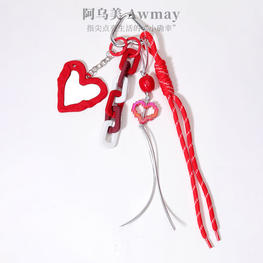 企业文化礼品磨砂亚克力链条镜子挂件苹果串珠桃心亚克力包包挂件