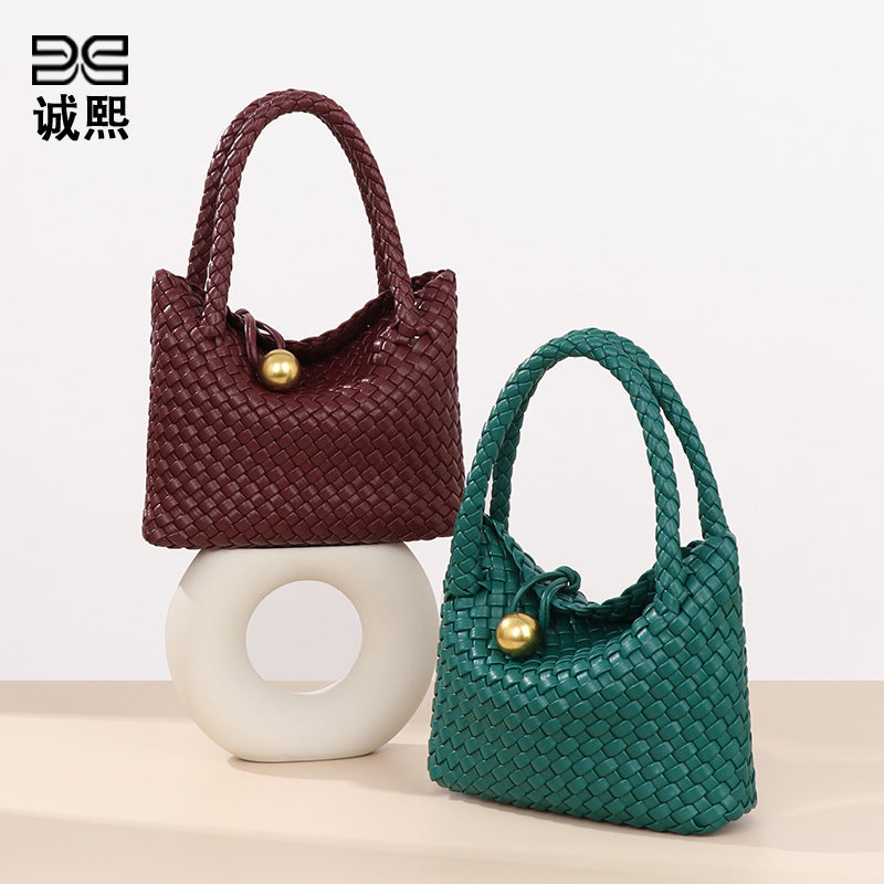 夏季纯色百搭手提单肩女包新款手工编织包高级感腋下包时尚斜挎包