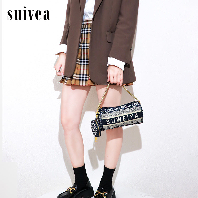 欧美复古腋下手提包2023新款潮笔筒包mini小号单肩包斜跨手拎女包