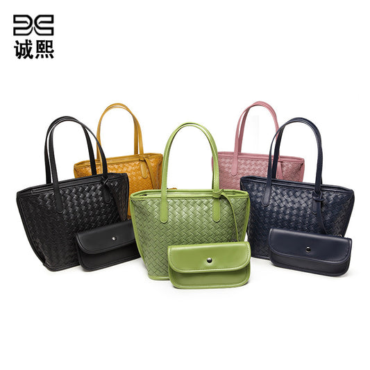 2024新款欧美菜篮子水桶包包高级感女士单肩托特包手提编织子母包