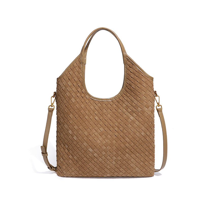 韩版时尚磨砂手提水桶包通勤大容量单肩腋下包新品麂皮绒托特女包