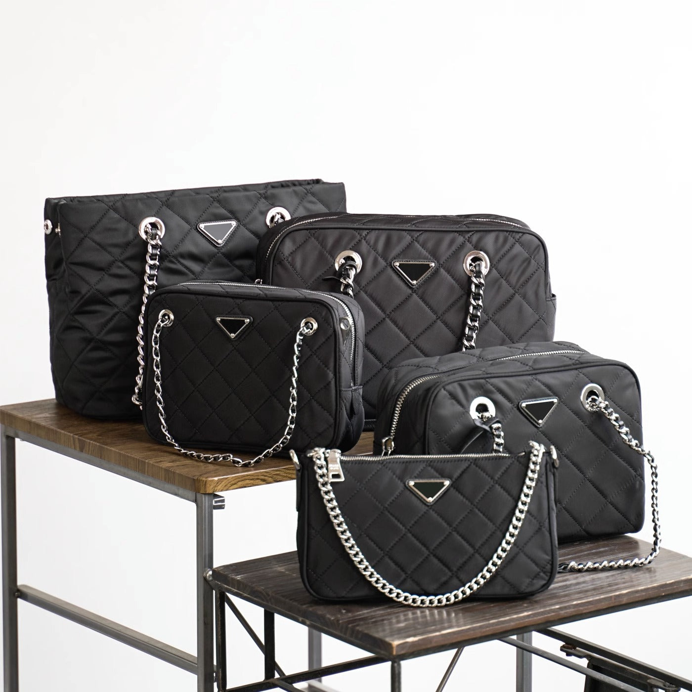 新尼龙单肩斜挎菱格链条中古相机包手提饭盒腋下小方包女1BH026 P