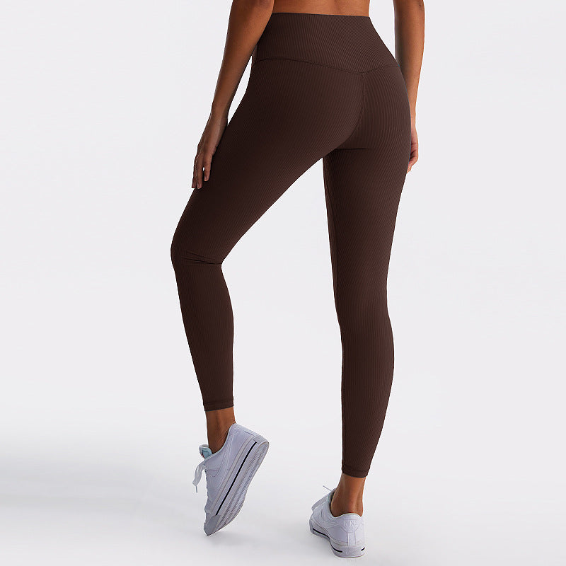 罗纹lulu瑜伽裤女无T线高腰提臀健身裤吸湿速干抑菌运动紧身裤夏