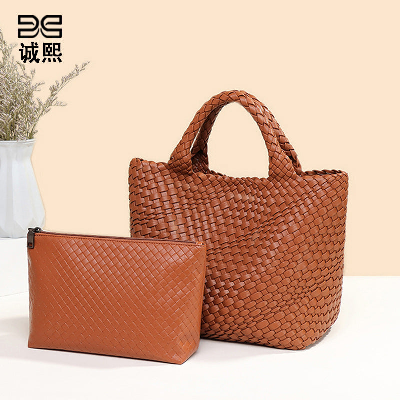 时尚潮流复古菜篮子腋下手提包手工编制包夏季新款简约子母托特包