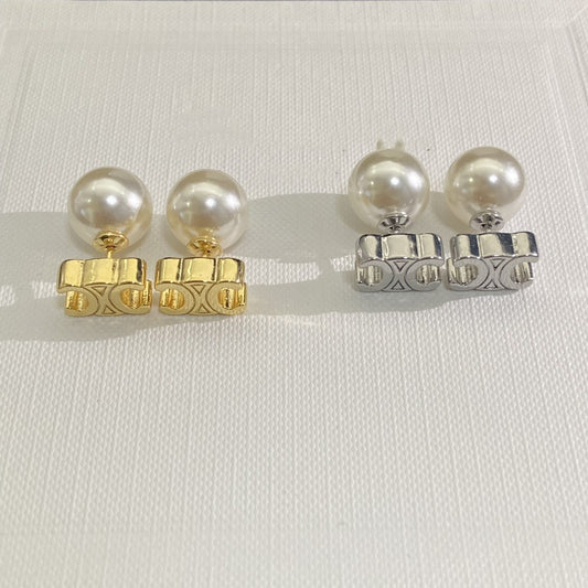 24新款凯旋门珍珠耳钉女高级感气质黄铜镀金爱心树脂耳环