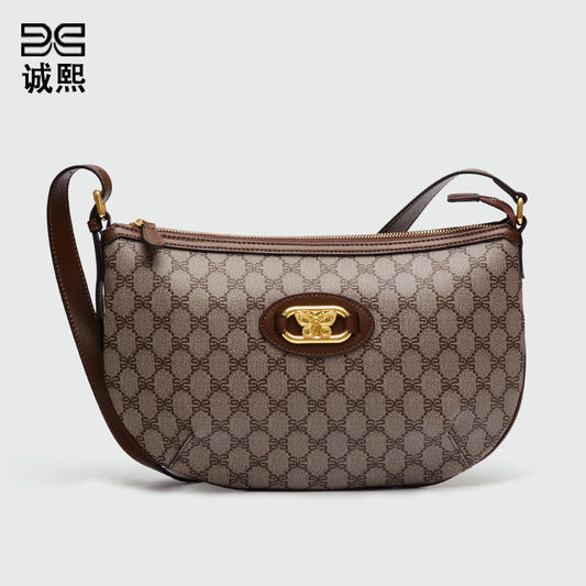 新款港风都市简约休闲百搭半月包复古高级感女士大容量单肩斜跨包