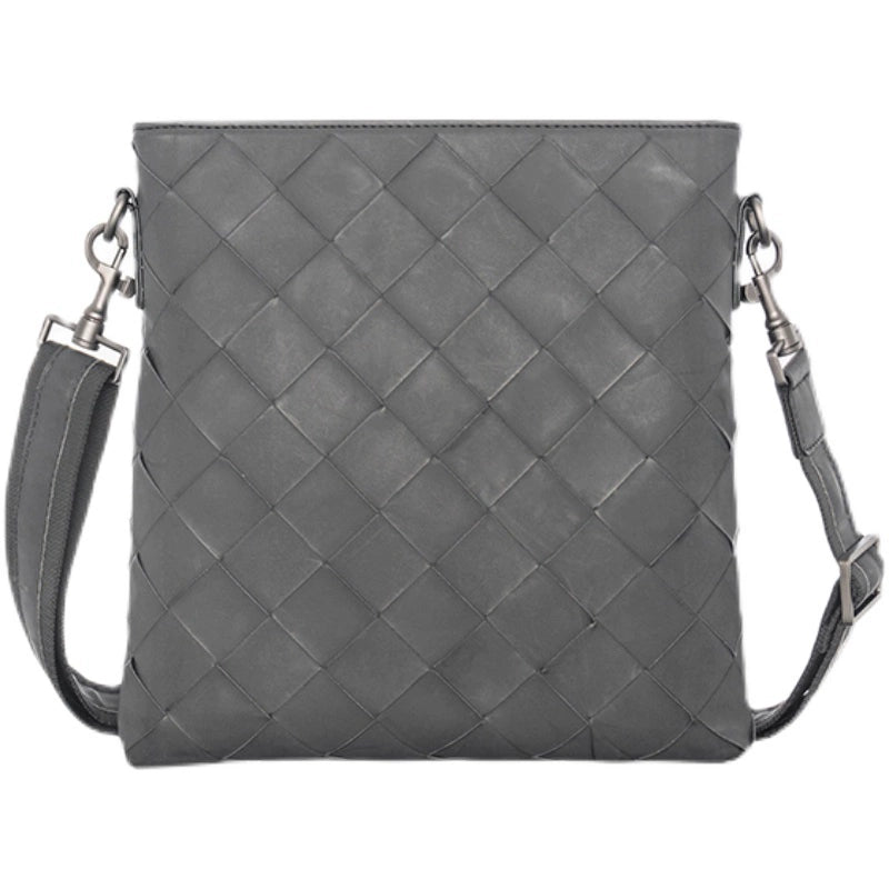 X&BV真皮男包单肩包时尚休闲竖款小背包编织男士包包商务男斜挎包