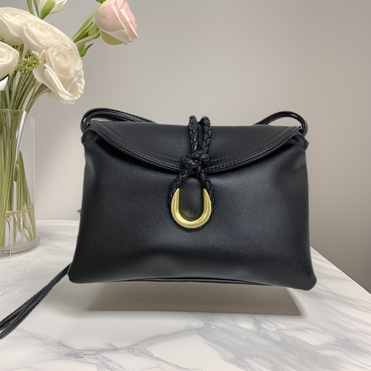 24新款植鞣牛皮编织绳扣女包单肩斜挎包高级质感女手拿腋下包包