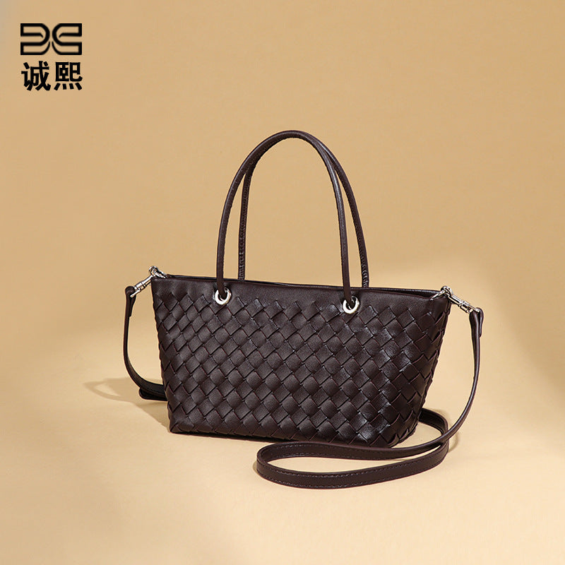 跨境欧美时尚女包手工编织批发简约高级大容量手提单肩斜挎托特包