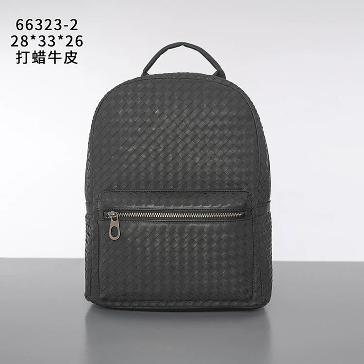 X&BV背包男双肩包真皮大容量休闲商务编织青年电脑包潮流旅行书包