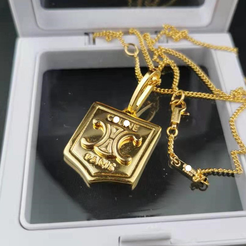 赛家欧美法式潮牌cel风凯旋门盾牌金币复古项链女时尚气质锁骨链