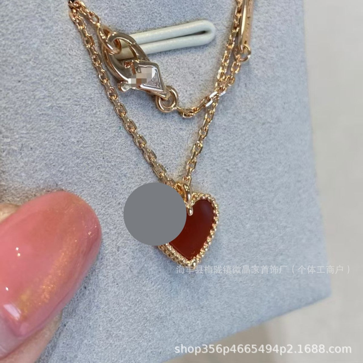 梵家高版桃心红玉髓项链小红心锁骨链时尚小而精致高品质厂家直销
