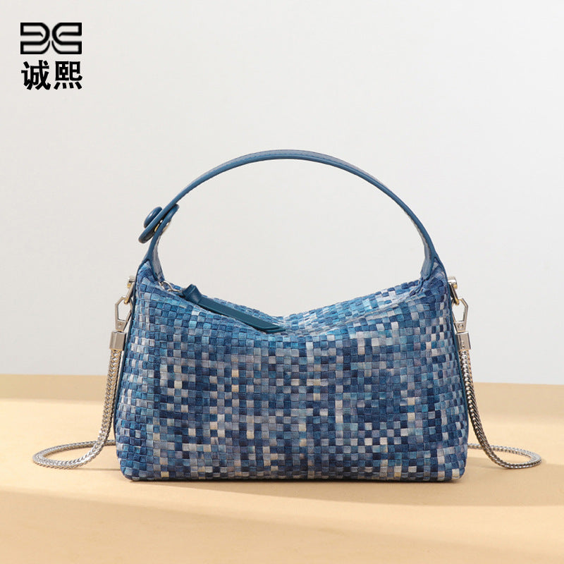 时尚小清新百搭手提饭盒包休闲百搭单肩斜跨包潮流牛仔布质感女包