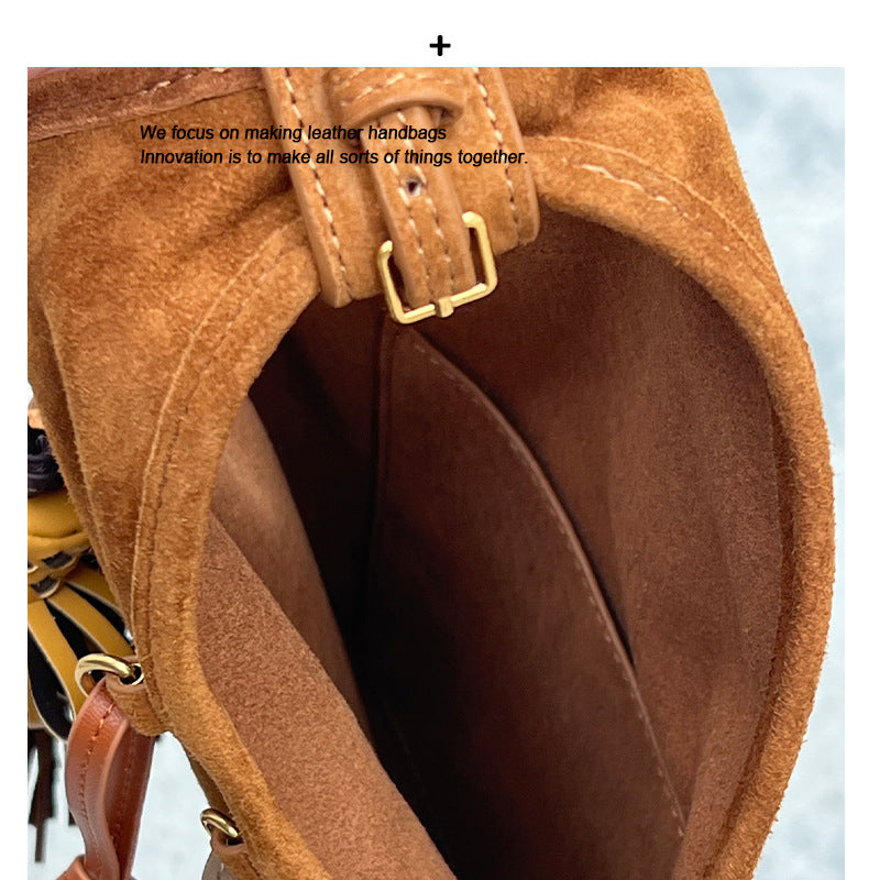 包包女2025新品网红撞色牛皮小众设计流苏手拎包简约时尚手提包潮