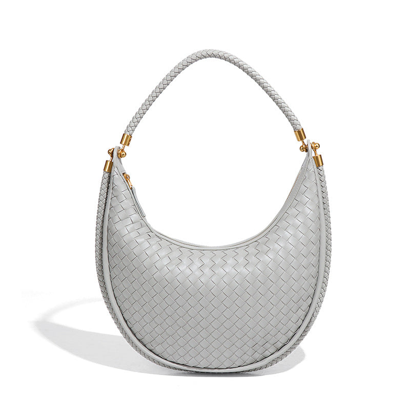 时尚手工编织包休闲女士手提月牙包小众单肩腋下包斜挎新月饺子包