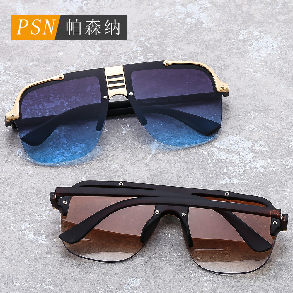 欧美新款跨境太阳镜 时尚半框海洋片大框墨镜PC防紫外线眼镜logo