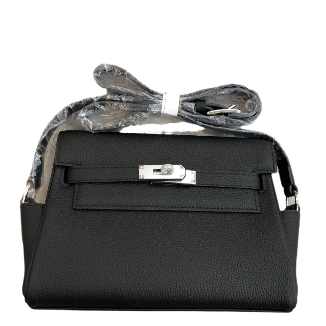 头层牛皮凯莉包包女复古邮差包2024秋冬新款单肩斜挎百搭马鞍包潮