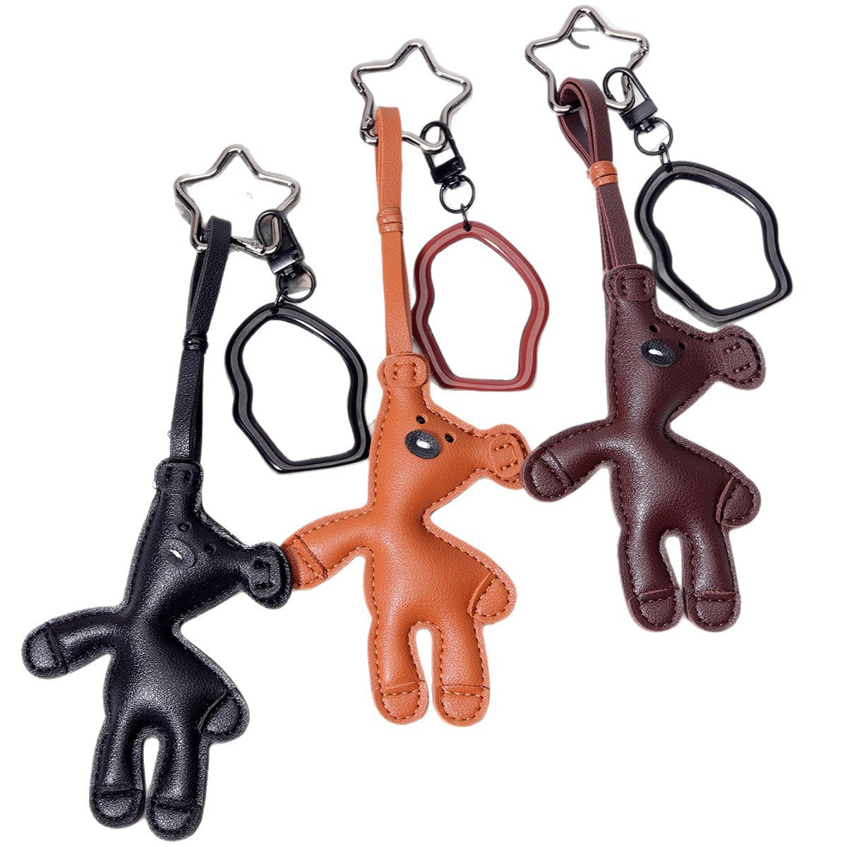 跨境热销包包挂件现货代发PU皮革歪脖子小熊挂件亚克力镜子包挂