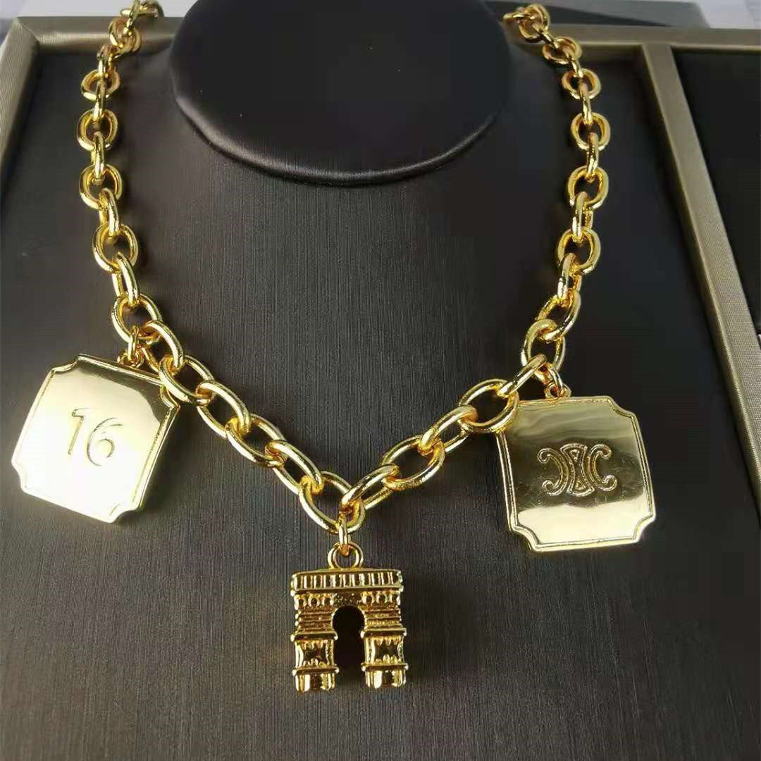 赛家新款项链手链立体凯旋门浮雕牌高级中古Vintag粗链条项链手链