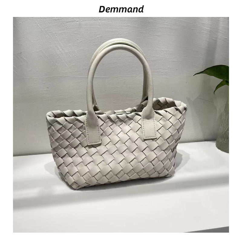 2022新款小手提包牛皮上班通勤手拎托特包斜挎包真皮菜篮子编织包