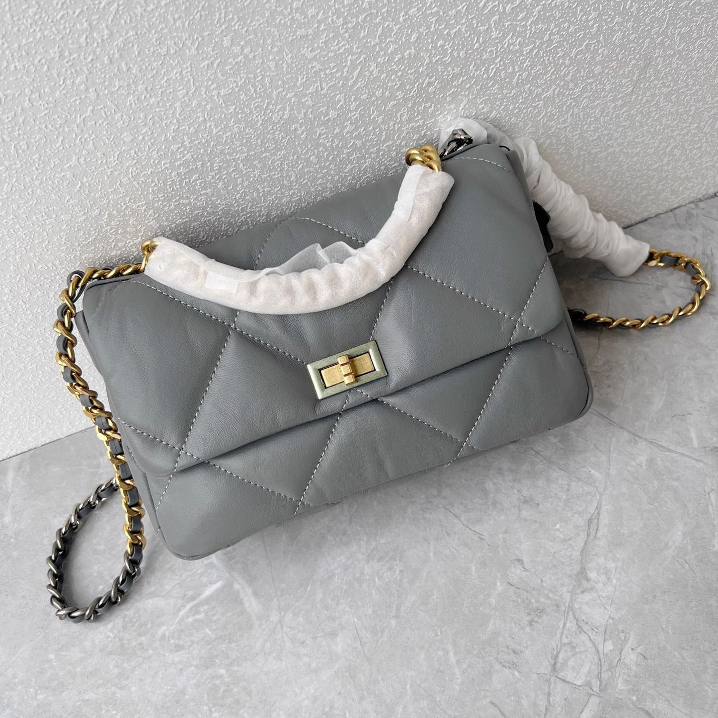 进口头层羊皮女包2024小香链条单肩大容量菱格时尚斜跨真皮女包厂