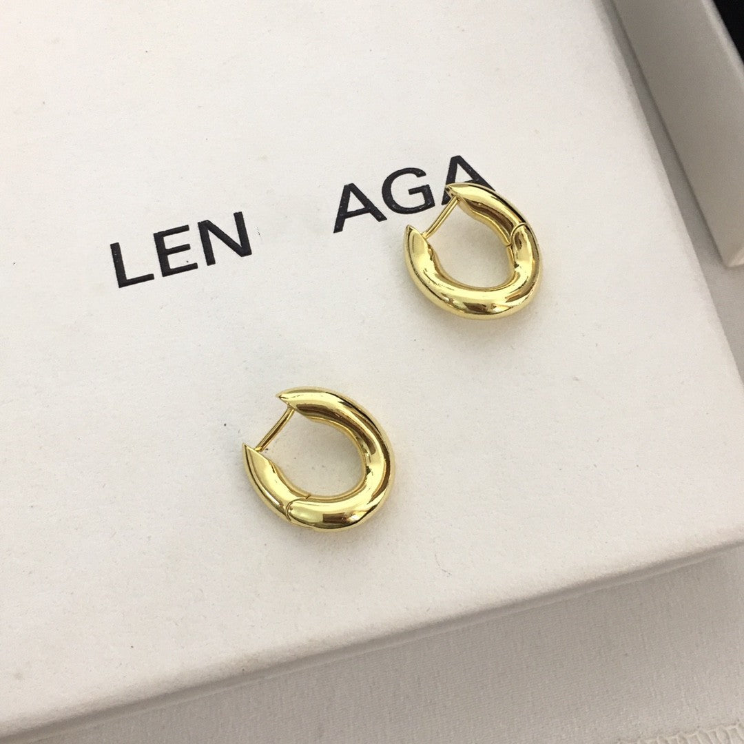 巴黎家21新款几何U形耳环女高级感极简风气质光面环形不规则耳钉