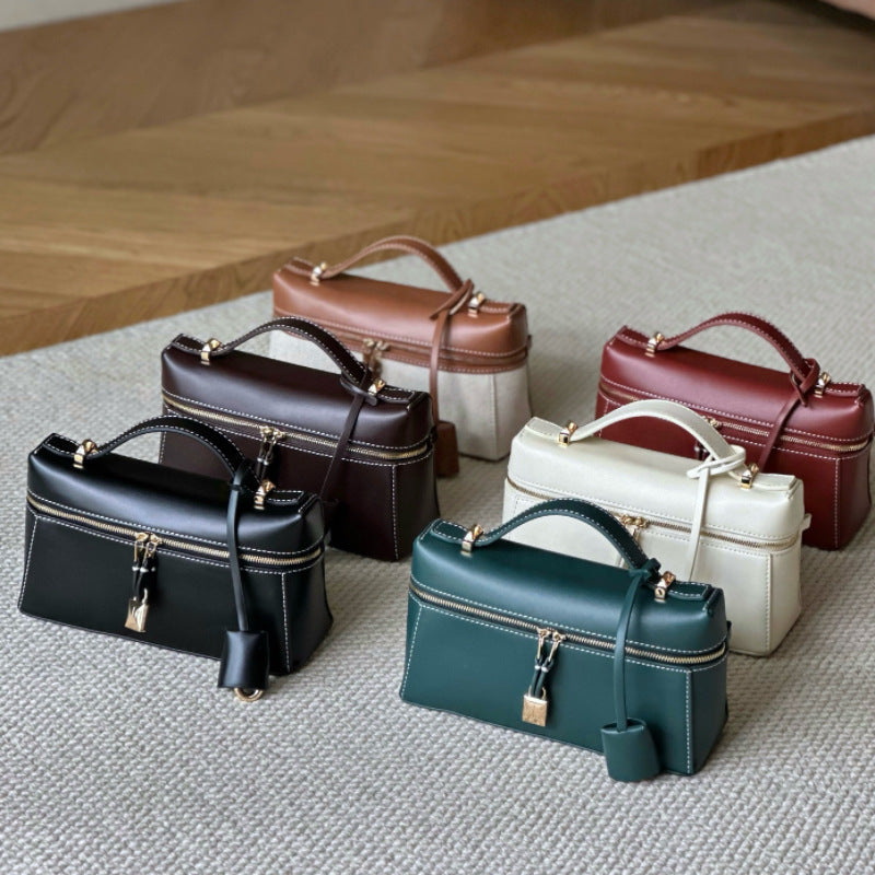 LP19饭盒包女2025新款高级感牛皮手提真皮凯莉包单肩斜挎23化妆包