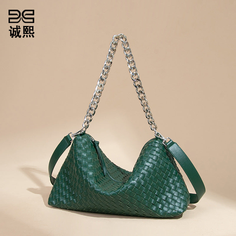 工厂2025新款手工编织包时尚链条大容量单肩腋下包个性百搭手提包