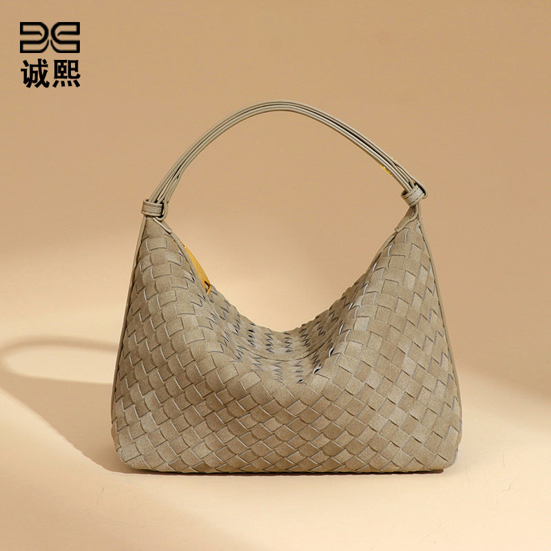 秋冬新品磨砂麂皮绒手拎饭盒包大容量高级感饺子包小众单肩腋下包