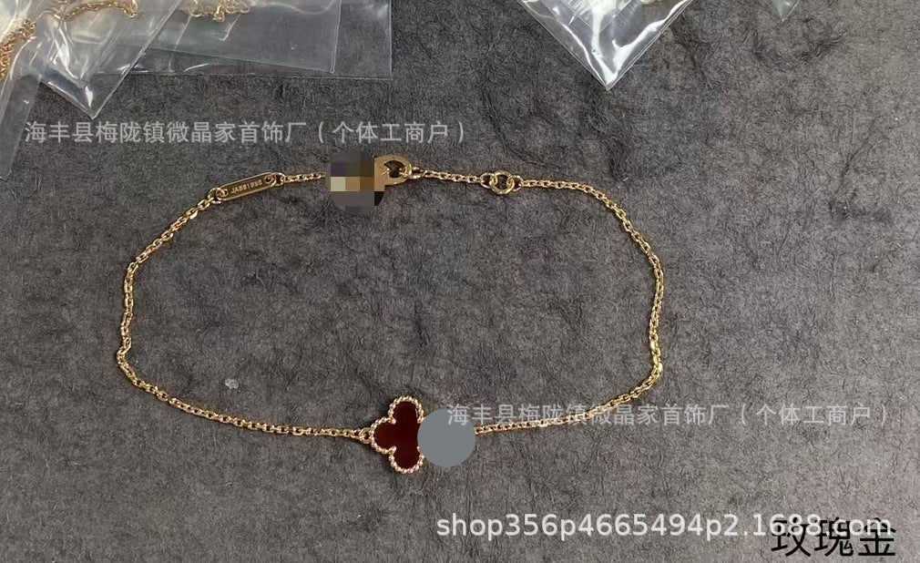 梵家高版桃心红玉髓项链小红心锁骨链时尚小而精致高品质厂家直销