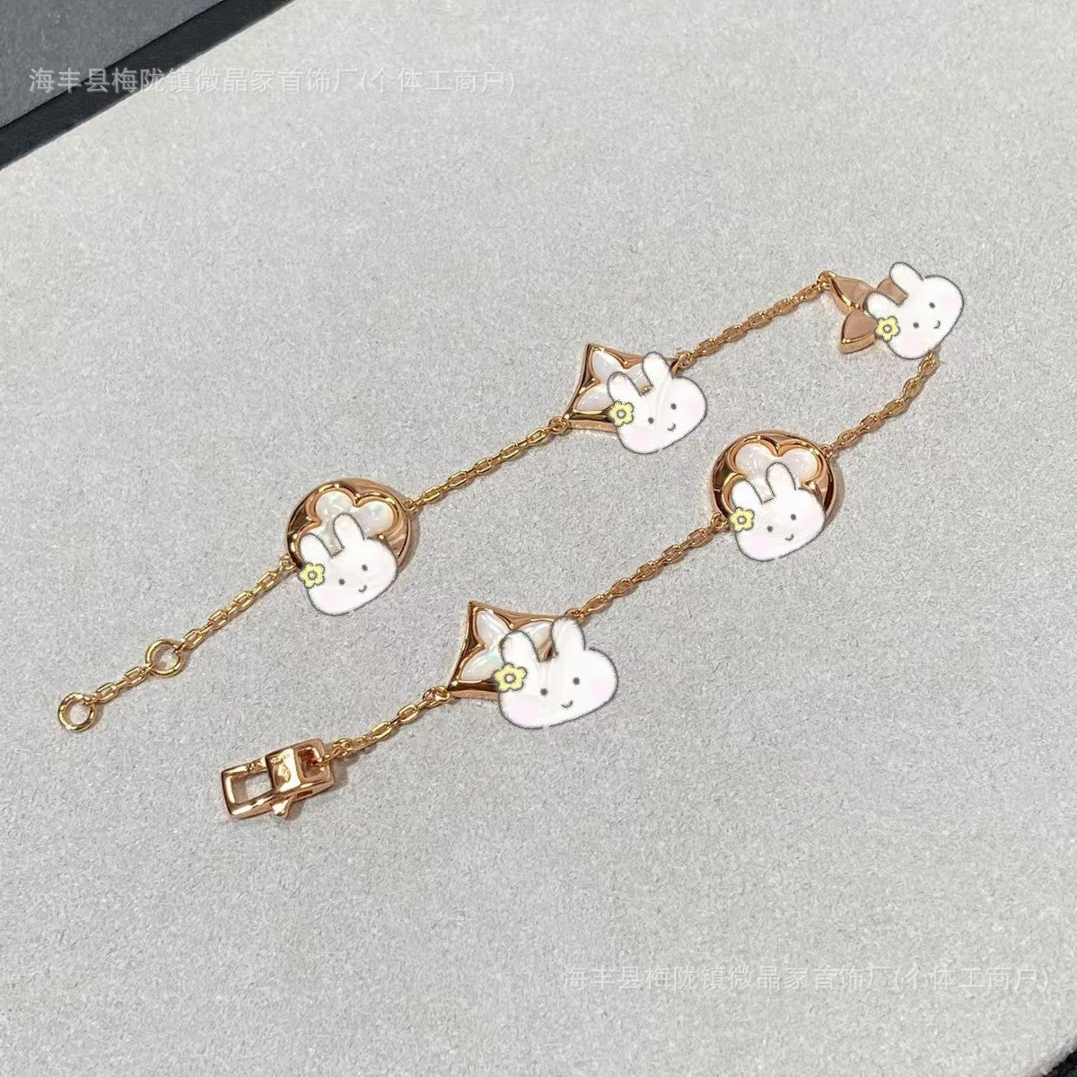 高版驴家老花白贝母手链菱形贝母天河石项链S925银镀18K玫瑰金