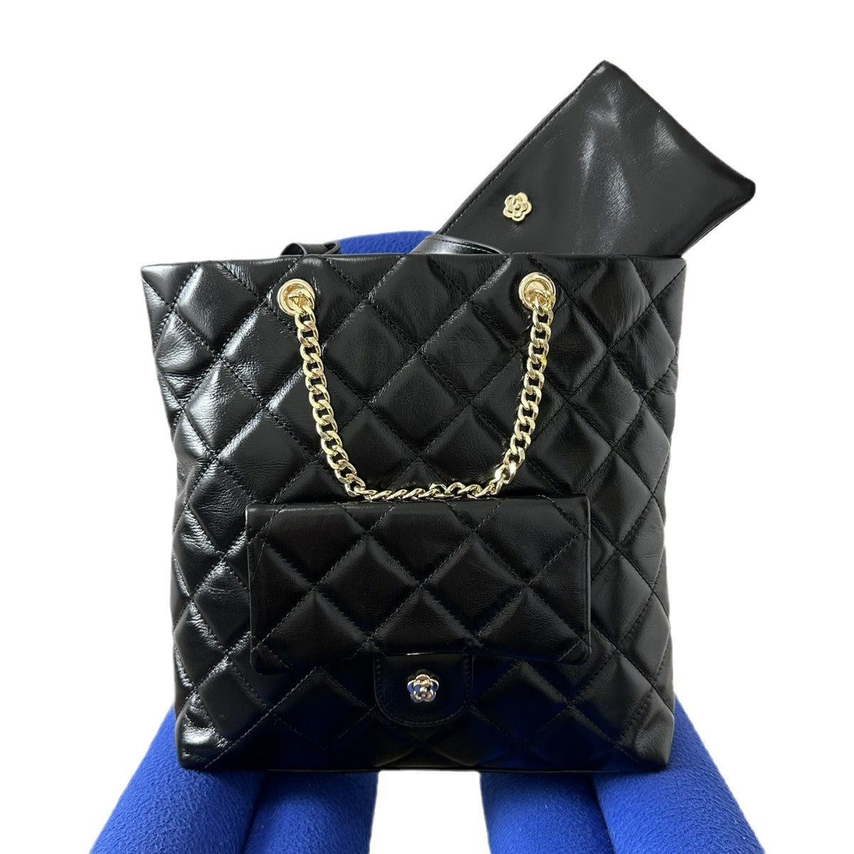 2023新款中古款小香风大容量竖款托特购物袋真皮单肩包包女