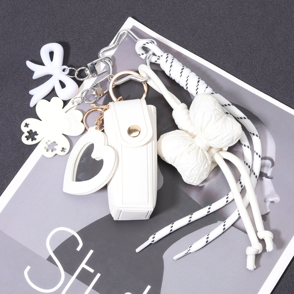 粉色口红皮套亚克力蝴蝶结包挂包包挂件批发miu系包挂绳子配饰