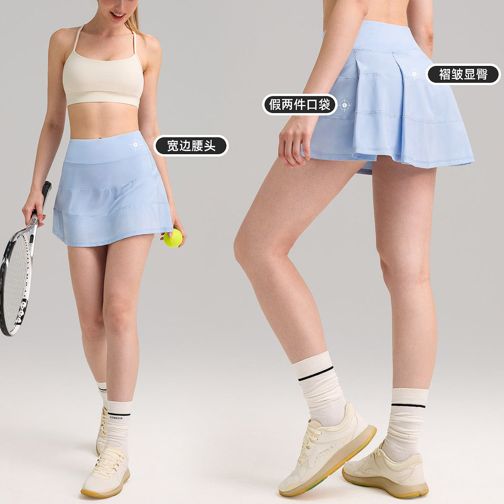 lulu高腰网球裙女假两件防走光户外瑜伽健身短裙裸感速干运动短裙